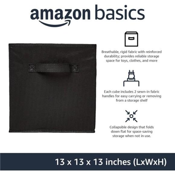Storage Cube Bins Set of 6 Black Fabric 13x13 Foldable Organizer with Handles - Picture 4 of 7